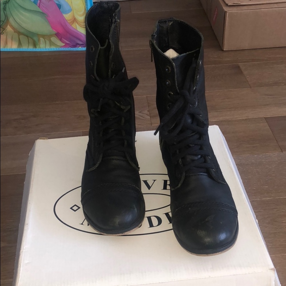 Steve Madden Troopa Black Leather Combat Boots. 8